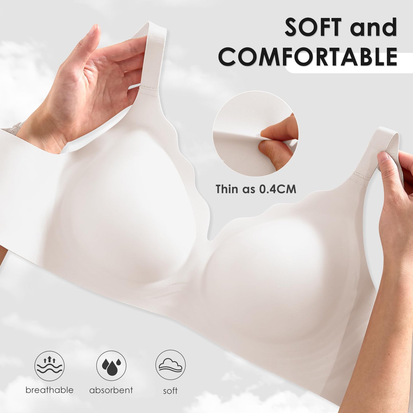 Wireless Seamless Jelly Bra for Women with Support - No Underwire Full Coverage Push Up Bras for Women