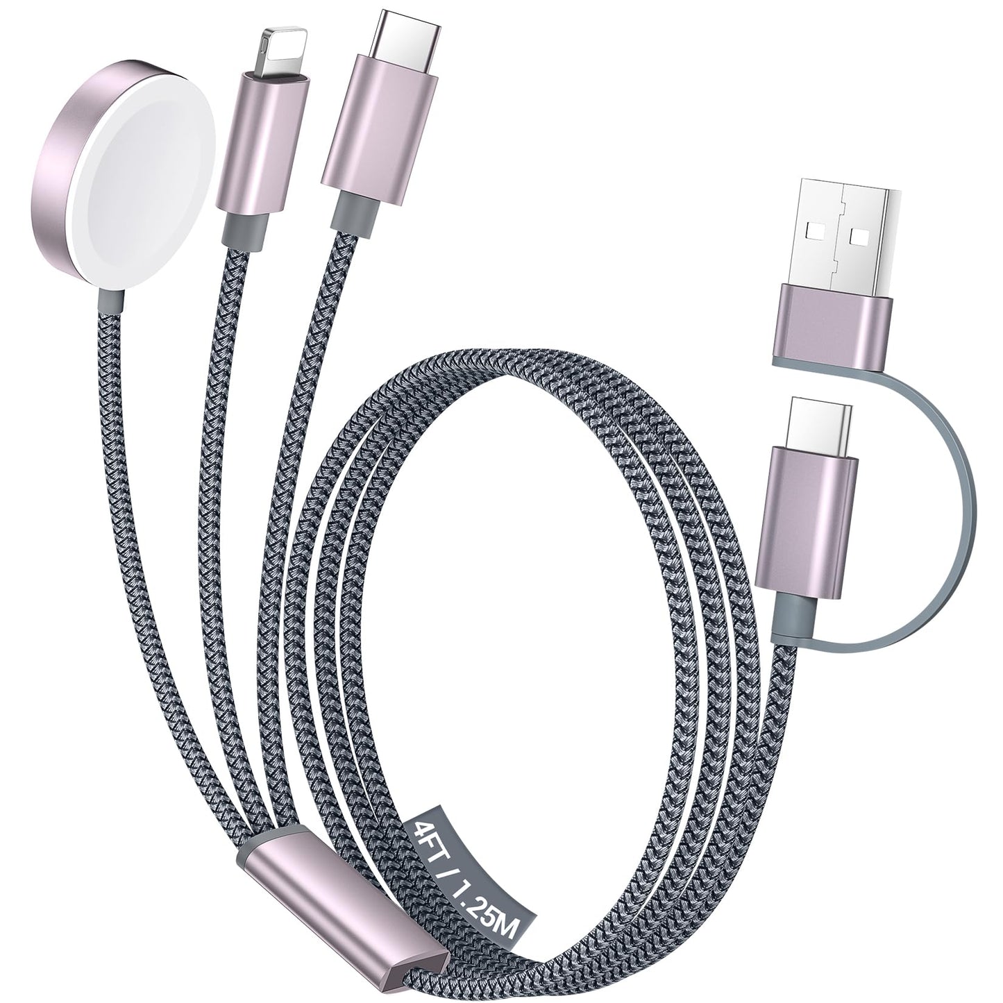 Temdan for Travel Essentials,3 in 2 USB C Cable for Apple Watch Charger/iPhone 16 Charger/Lightning,Multi Charging Cable Cord,Vacation Camping Essentials,Portable Designed for iWatch &iPhone 16-12-4FT