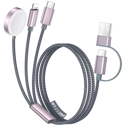 Temdan for Travel Vacation Essentials,3 in 2 USB C Cable for Apple Watch Charger/iPhone 17 Charger/Lightning,Multi Charging Cable Cord,Camping Essentials,Designed for iWatch &iPhone 16-12-5FT Purple