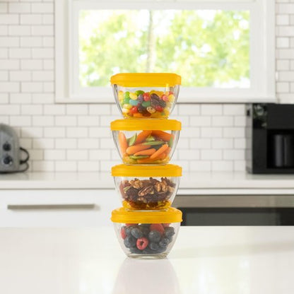 Libbey Serve It 16 Piece 2 Cup Glass Storage Bowl Container Set with Yellow Plastic Lids