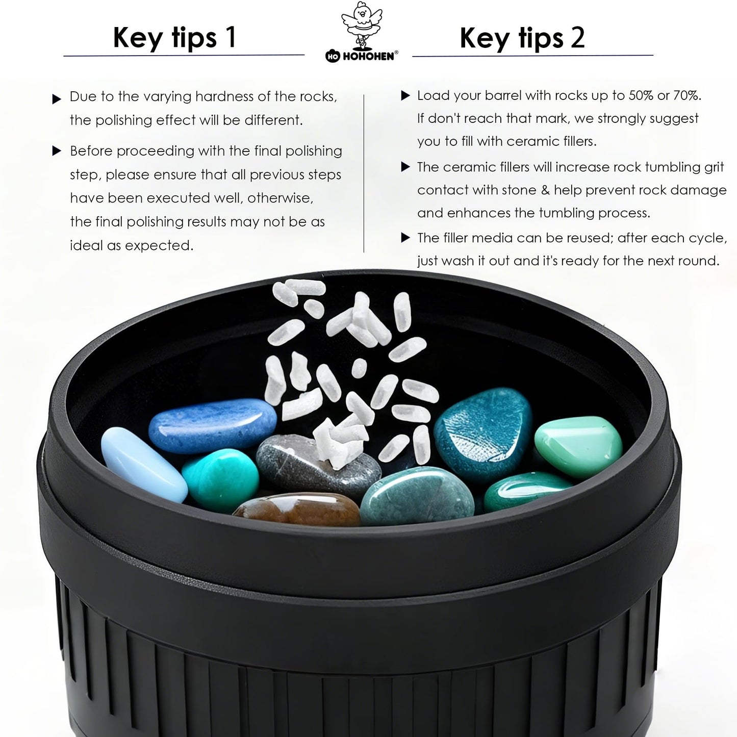 Hohohen 4 Pounds Rock Tumbler Grit Kit Abrasive Media Rocks Tumbling Grit and Polish Refill Stone Polishing Silicon Carbide & Aluminum Oxide Fit for Any Rock Polisher