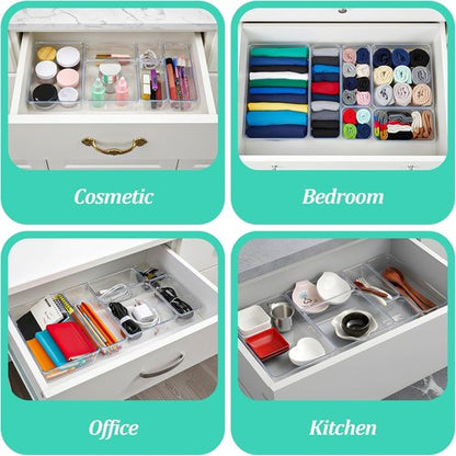 16 Pack Drawer Organizers by [Brand Name] - Versatile Acrylic Storage Bins for Kitchen, Office & Bathroom - Clear