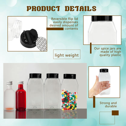 30 Pack 16 oz Plastic Spice Jars with Cap Clear Empty Square Plastic Bottle Containers with Lids Large Empty Powder Storage Container for Storing Spice Seasoning Powders