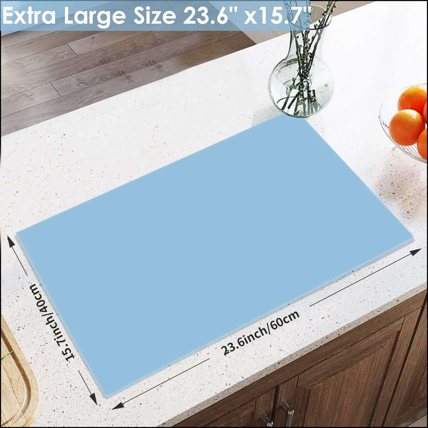 Extra Large Silicone Mats, Food Grade & Thick Silicone Pad Table Mat for Crafts, Kids Placemat, Silicone Heat Resistant Mat Kitchen Counter Mat for Baking Pastry, 23.6''x15.75'' Light Blue, 1Pack