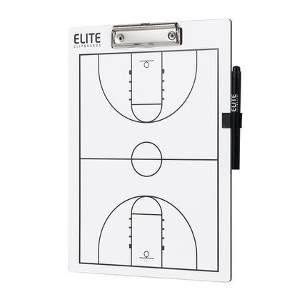 Elite Clipboards Basketball White Dry Erase Coaches Clipboard | Double-Side Basketball Coaching Whiteboard with Marker