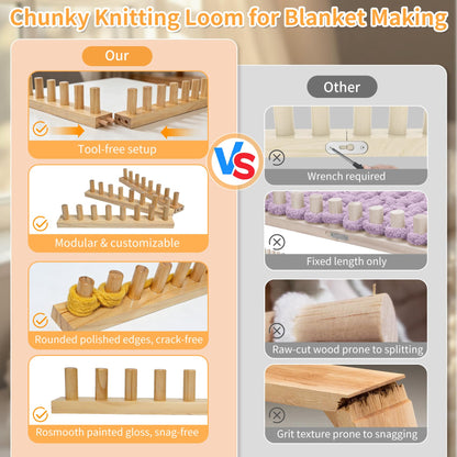 𝙉𝙚𝙬 60" Chunky Yarn Loom, Adjustable Looms for Chunky Blankets, Premium Wood with Tool-Free Assembly, Beginner Friendly Hand Knitting Kit for DIY Blankets and Thoughtful Gift Making