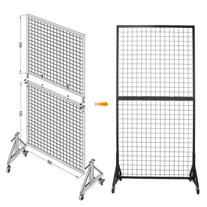 Eastern Tree 2 Packs 3'X 6' Two Gridwall Panels Display Stand with Sturdy T-Base, Black Wire Grid Wall Panels for Craft Show Display Rack, Art Display Stand, Extra more 20 Hooks