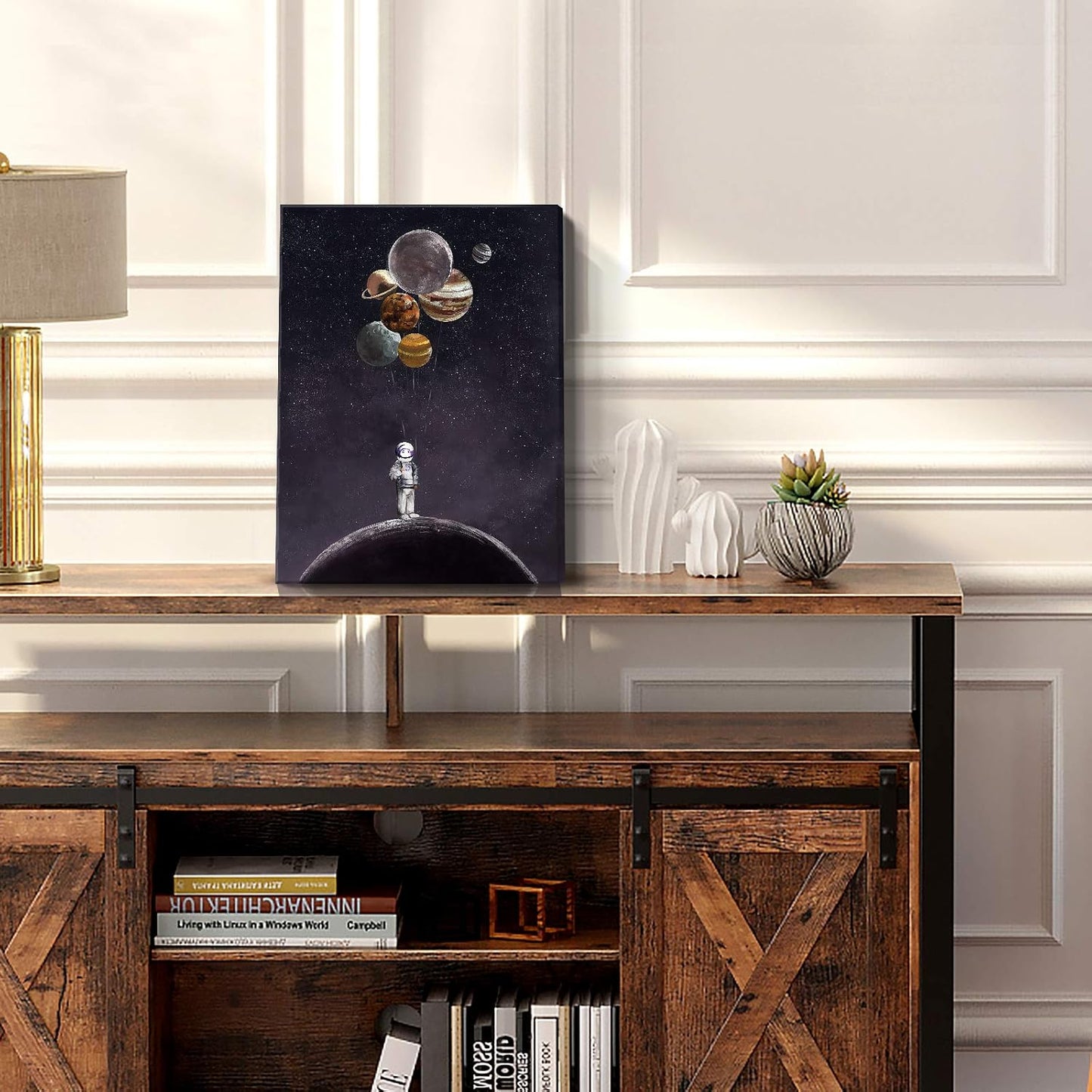 ARTZON Inspirational Wall Art Canvas Print, Astronaut Holding Planet Framed Artwork for Bedroom & Office, 12x16inch