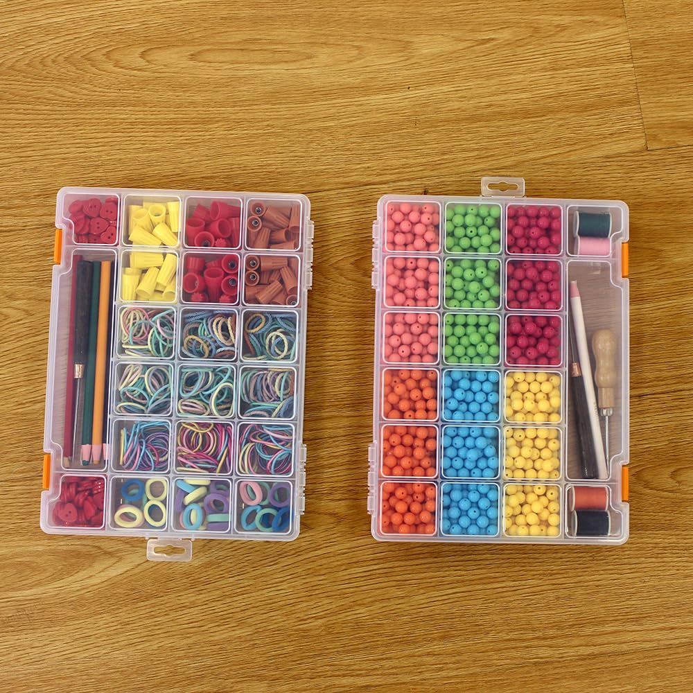 BangQiao 4 Pack Fixed 21 Grids Clear Plastic Storage Box, Transparent Organizer Container Case for Small Parts, Bead, Button, Jewelry, Diamond, Craft Supplies,Sewing Kit, DIY Accessories