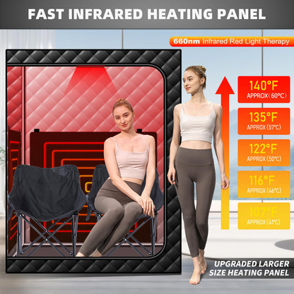 iDOTODO 2 Person Infrared Sauna Box, Portable Infrared Sauna for Home, Personal Infrared Saunas with Red Light Threapy, Remote Control, Upgraded Comfortable Chair