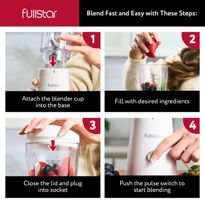 Fullstar Portable Blender for Smoothies and Shakes – 15 oz Mini Personal Travel Blender with Sipper Lid, Compact Smoothie Maker for Office, Home, and Kitchen (White)