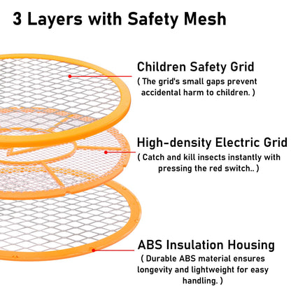 Electric Fly Swatter Handheld Bug Zapper - Indoor Outdoor Zapping Racket for Pest Mosquito & Flies - Battery Powered Safe to Touch with 3-Layer Safety Mesh, Standard Size, Pack of 2