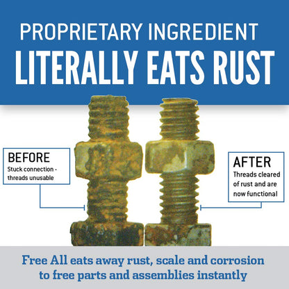 Free All Rust Eater Deep Penetrating Oil, 11 oz Aerosol – Loosens Rusted Bolts, Nuts, Pipe Connections & Locks – Industrial-Grade Rust Remover, Silicone-Free Lubricant, Safe on Paint, Plastic Surfaces