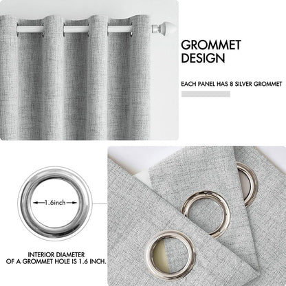 MIULEE 100% Blackout Linen Curtains - Thermal Insulated Grommet Drapes in Glacier Gray | 52 x 84 Inch (2 Panels)