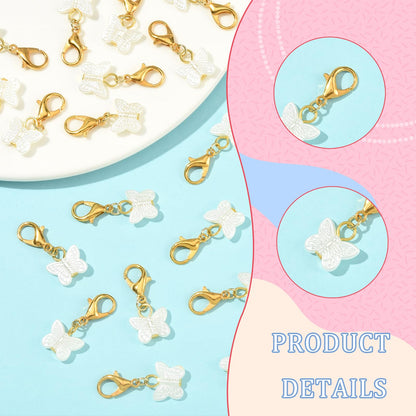LEGENTLISUR 100PCS Butterfly Charms for Jewelry Making White Clip on Charms Acrylic Pendant with Lobster Clasps for Stitch Markers DIY Earrings Bracelet Crafts