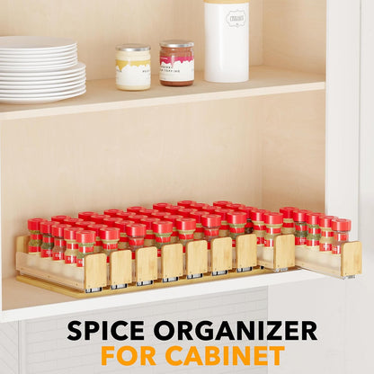 7.6" 3 Drawers(2" 1-Tier, SpaceAid Bamboo Pull Out Spice Rack Organizer for Cabinet, Heavy Duty Slide Out Seasoning
