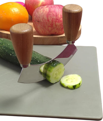 Mezzaluna Chopper Rocking Knife with Sharp Blades, ULU Knife for Veggie Rocker, Pizza Cutter, Kale Herbs Chopper &