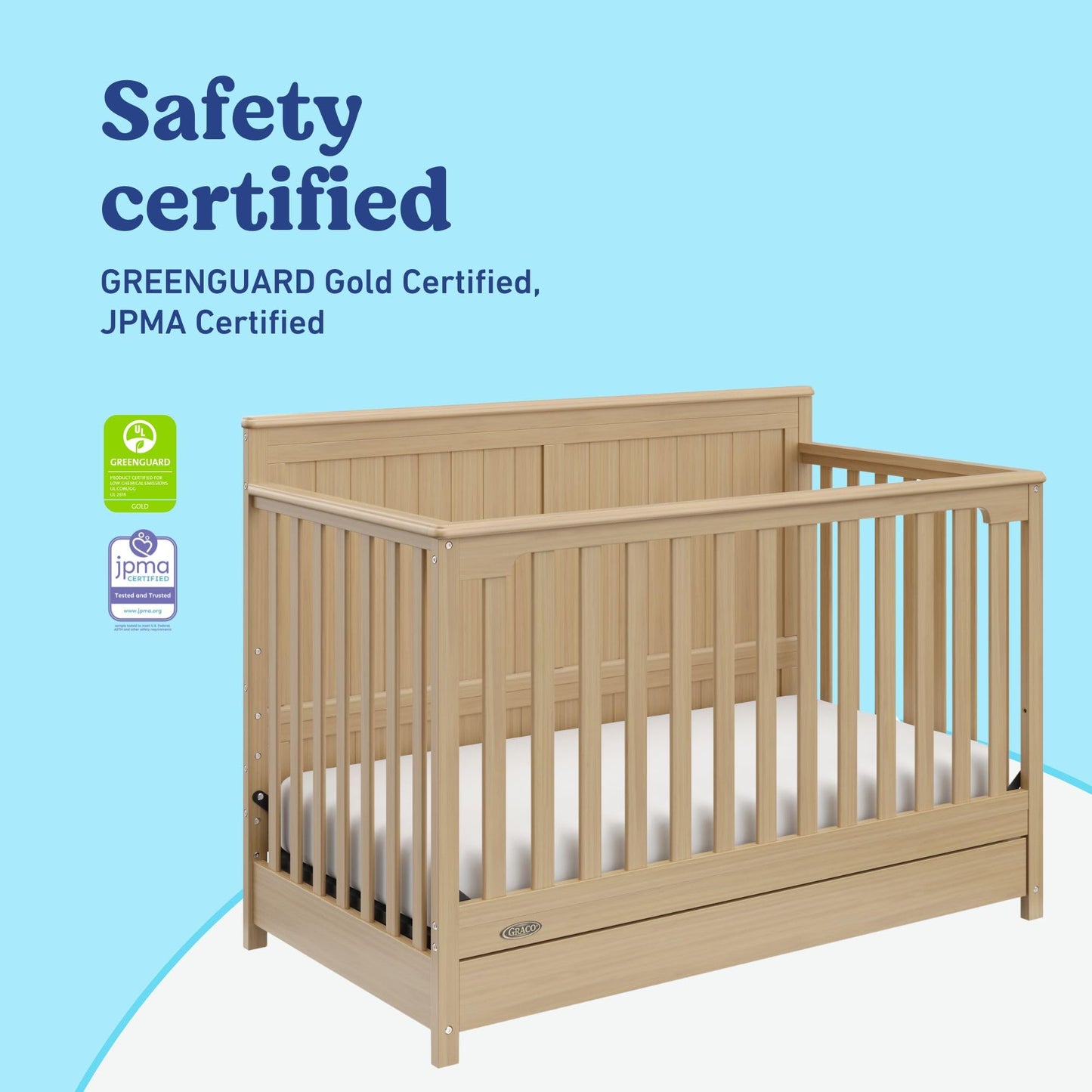 Graco Hadley 5-in-1 Convertible Crib with Drawer – GREENGUARD Gold Certified, Fits Standard Crib Mattress, Converts to Toddler Bed, Daybed and Full Bed, 4 Adjustable Mattress Heights (Driftwood)