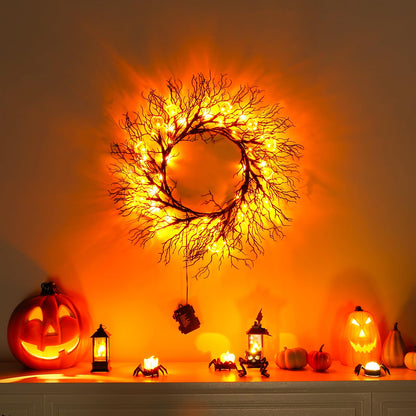 Joyhalo Halloween Garland with Lights Decorations with Pumpkin Lights,Battery Operated 6FT 47 LED Halloween Willow Vine Twig Garland for Mantle,Wall,Fireplace and Halloween Decorations