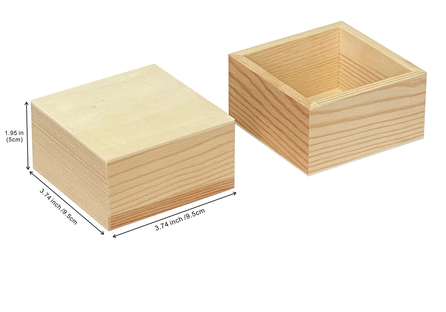 12-Pack Square Wood Box Unfinished Small Wooden Boxes for Crafts (Outer 3.7X 3.7X 2 in,Interior 3.2 x 3.2 x1.9 in)