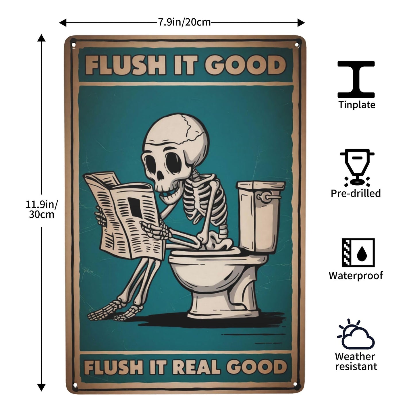 8x12 Inch Metal Sign Skeleton Flush It Good Bathroom Humor Retro Farmhouse Wall Decor For Guest Bathroom Powder Room Laundry Nook And Farmhouse Restroom Walls
