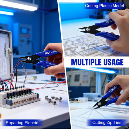 TOOLUTION Micro Flush Cutters - 5 Pack Small Wire Cutter Snips Flush Cut Pliers Nippers - Side Cutter Diagonal Cutting Pliers for Zip Ties Craft Electronic - Sprue Cutters for Plastic Model