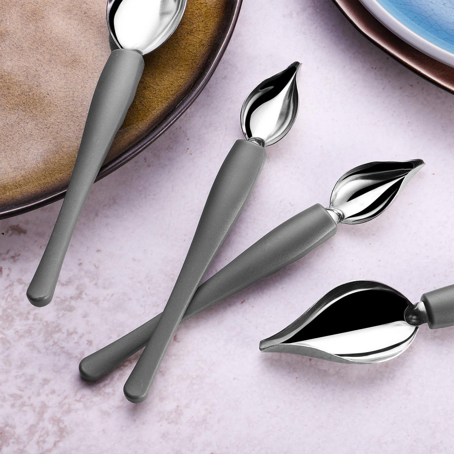 PRETYZOOM 4pcs Dessert Decorating Spoons Chocolate Dipping Tools Multipurpose Stainless Chef Art Spoons