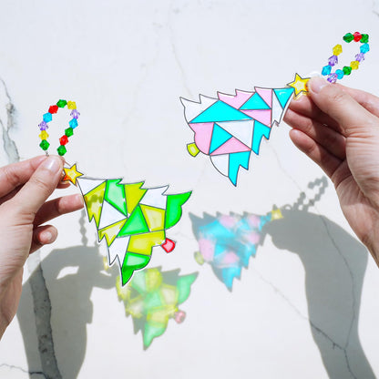 Winlyn 24 Sets Christmas Tree Suncatchers Ornaments Decorations DIY Window Paint Art Suncatchers Winter Crafts Painting Kits for Kids Classroom Activities Art Project Party Favors