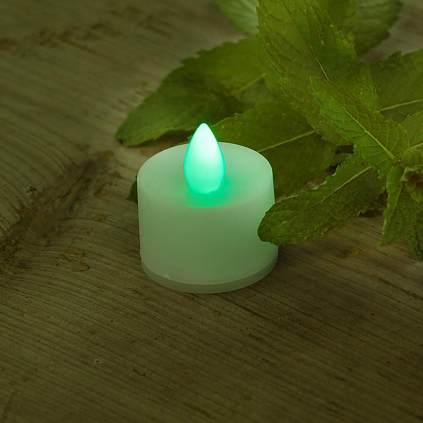 LumaBase Battery Operated Tea Light Candles, Green, Set of 12