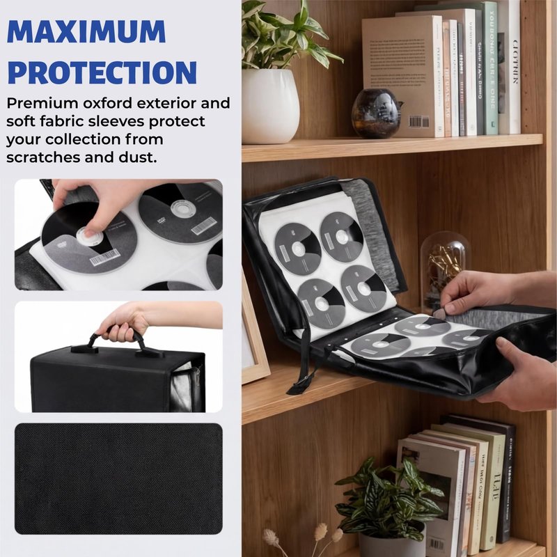Acshio CD DVD Case Holder, 520 Capacity CD Binder DVD Storage Holder with Zipper, Portable Large Card Media Wallet Storage Booklet Album Box for Home Office Travel Car