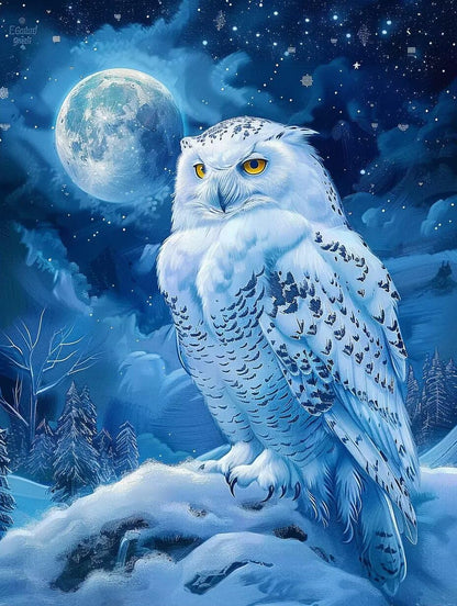 Diamond Painting Kits for Adults Owl on Snowy Mountain DIY 5D Diamond Art Kits for Beginners Full Drill Diamond Crystal Craft Kits for Home Wall Art Bedroom Decor Gifts 12x16 inch