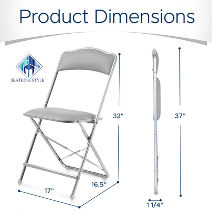 Gold Furnishings Folding Chairs with Padded Seats 4 Pack - Foldable Chair with Heavy-Duty Steel Frame, Elegant Party Bridge Chairs for Outside, Home, Office, Indoor & Outdoor Events - Silver/Grey