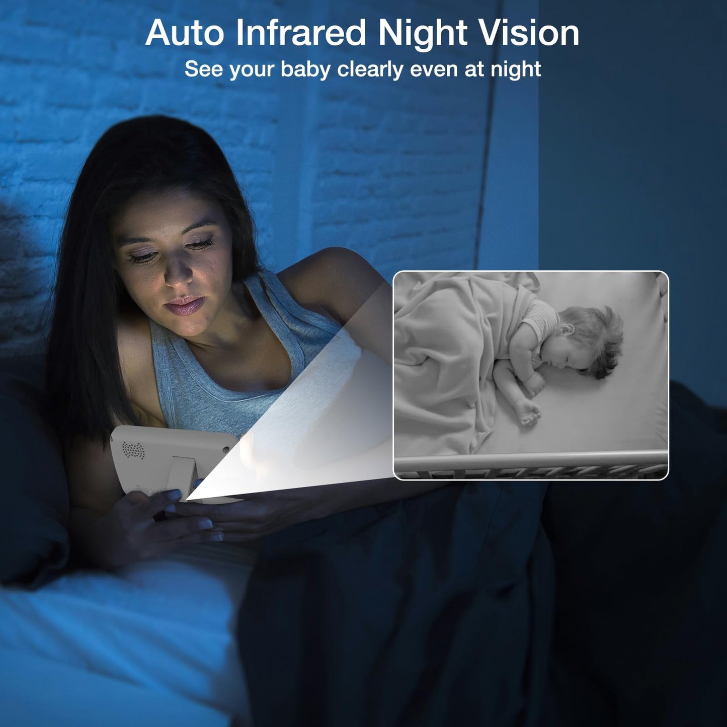 VTimes Baby Monitor with Camera and Audio, 2.4'' LCD Screen, Video Baby Monitor No WiFi Night Vision VOX Mode Pan-Tilt-Zoom Temperature Display Two-Way Audio Lullabies Feeding Alarm and 1000ft Range