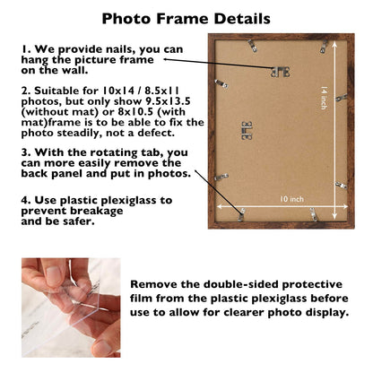 10x14 Picture Frame Set of 9 for 30 x 40 cm Diamond Art Painting, Display 8.5x11 with Mat or 10x14 without Mat, Wood 10 by 14 Wall Gallery Poster Photo Frames Bulk with 8.5x11 Mat,9 Pack, Deep Brown
