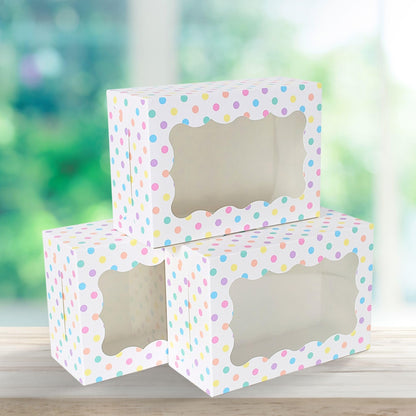 Perfect Occasion Polka Dot Cookie Boxes - 12 Pack - Pastel Polka Dot Cookie Boxes with Window - for Easter, Birthdays, Cupcakes, Pastries - Large Size Easily Fits a Dozen Cookies - 12 pcs