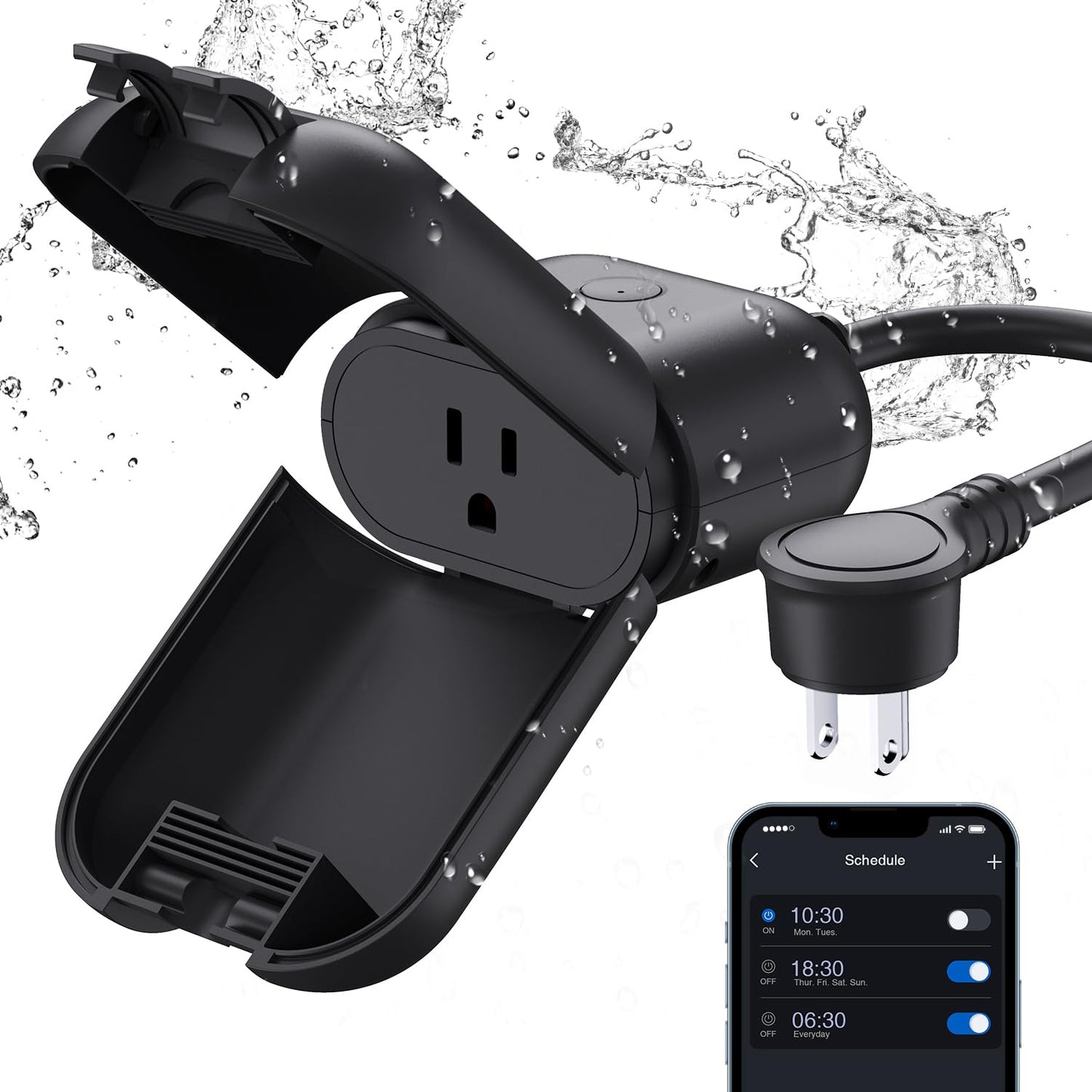 ELEGRP PQR20 Outdoor Smart Plug Waterproof IP66, WiFi Plug with 2 Individually Sockets, Compatible with Alexa & Google Assistant, Smart Outdoor Outlet for String Lights, UL Certified, 2 Pack, Black