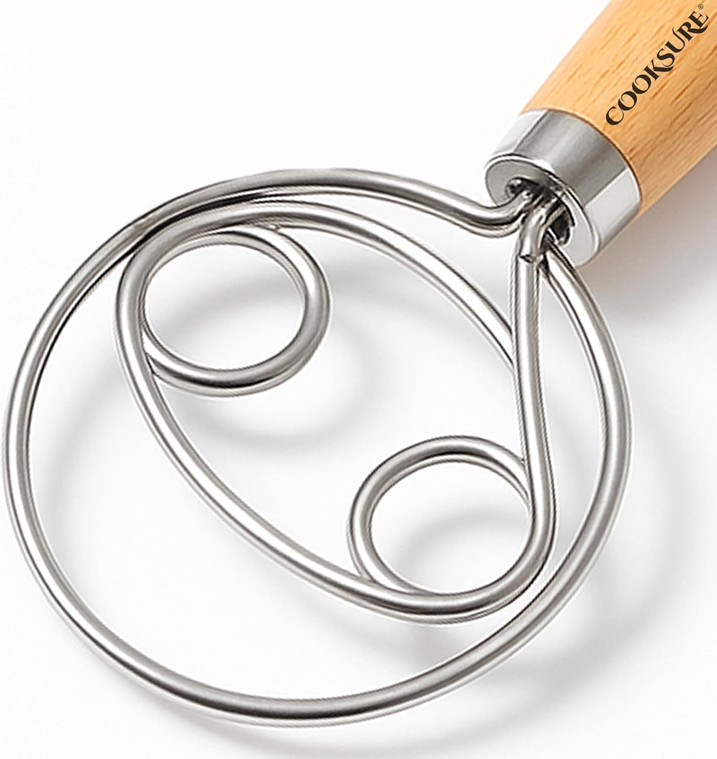 13 Inch 304 Danish Dough Whisk for Sourdough Bread Bread Whisk with Wooden Handle Stainless Steel Hook for Heavy Dough