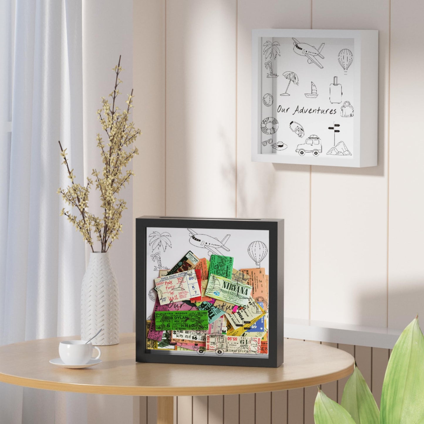 Jackma Travel Tickets Collection Shadow Box Frame, Funny Display Box for Collecting Tickets of Sporting Travelling Events – Piggy Bank Frame Memory Box with Slot on Top, Black 12x12”