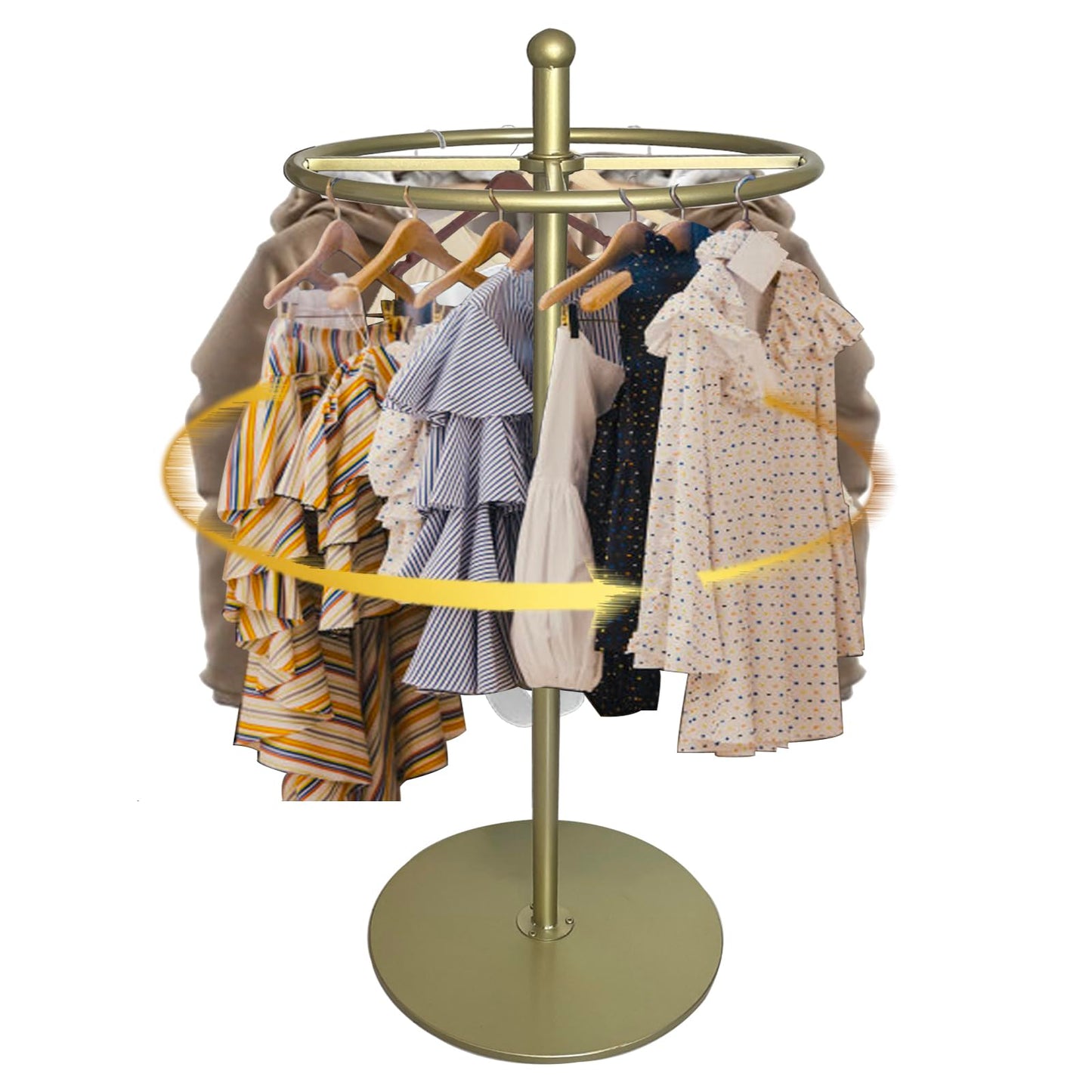 Round Garment Rack, Floor Standing Rotatable Clothing Rack, Portable Retail Display Stand for Hanging Clothes Bedrooms Boutiques Commercial Shop Laundry Room