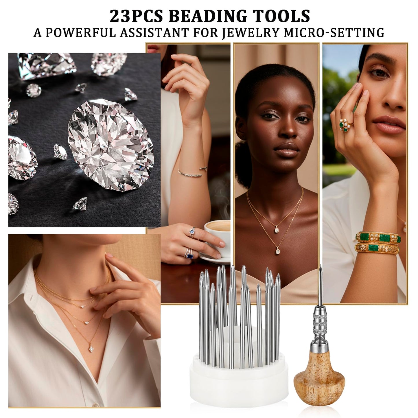 Setting Tools, 24pcs Beading Tools Beader Set for Stone Setting Graver Jewelry Equipments Tool Stone Bead Grain Tool Bead Grain Graver Jewelry Equipments