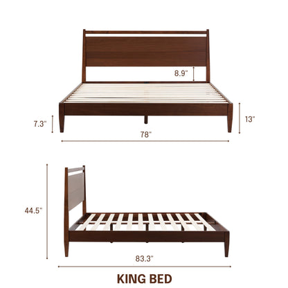 NTC Adept Wooden Bed Frame with Headboard, Crafted from Walnut, Rubber Wood with Silent Slats and Wood Central Supports, 1000 Lb Capacity, Effortless Assembly, King - Dark Walnut