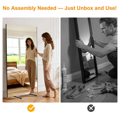 brisafe Rolling Full-Length Standing Mirror with Wheels, 71" x 43"Oversized Shatterproof Nano Material, No Assembly Required, Easy Move for Home Gym, Dance & Yoga Studio, Silver