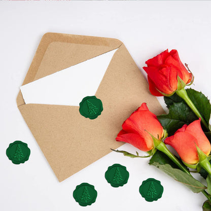 CRASPIRE 50pcs Christmas Dark Green Wax Seal Stickers - Pine Tree Self Adhesive Stamp for Wedding Invitations, Envelope Cards, DIY Craft
