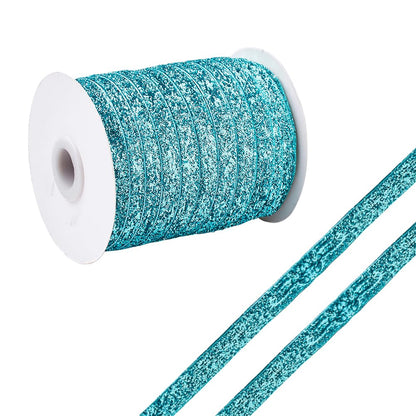 CABODYALS 50 Yards 3/8 Inch Turquoise Sequin Trim Light Blue Metallic Glitter Trim Single Sided Thin Sparkly Ribbons Bundle Rolls with Spool for Crafts Gift Wrapping Sewing Christmas Headbands DIY