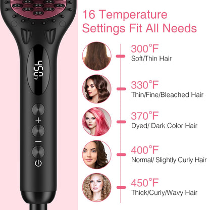Enhanced Ceramic Hair Straightener Brush by MiroPure, 2-in-1 Ionic Straightening Brush with Anti-Scald Feature, Auto Temperature Lock & Auto-Off Function (Black)