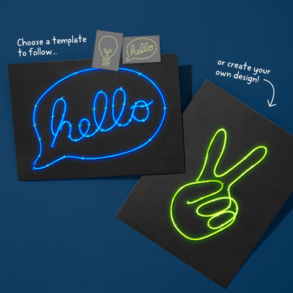 KiwiCo DIY Light-Up Wire Art STEM Kit – Electroluminescent Neon Sign Gift for Kids | Includes EL Wires, Battery Packs & Templates | Educational Science & Engineering Craft