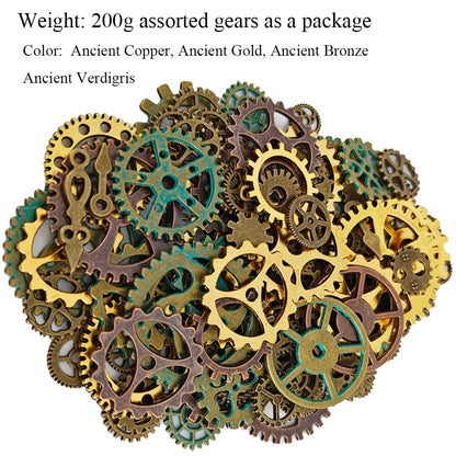 Antique Metal Steampunk Gears Charms Pendant Bulk Mix Steampunk Wheel Alloy Gear 200 Gram about 260 Pieces Different Size 4 Color Antique Metal Free of Rough Edges for Crafting Jewelry Making