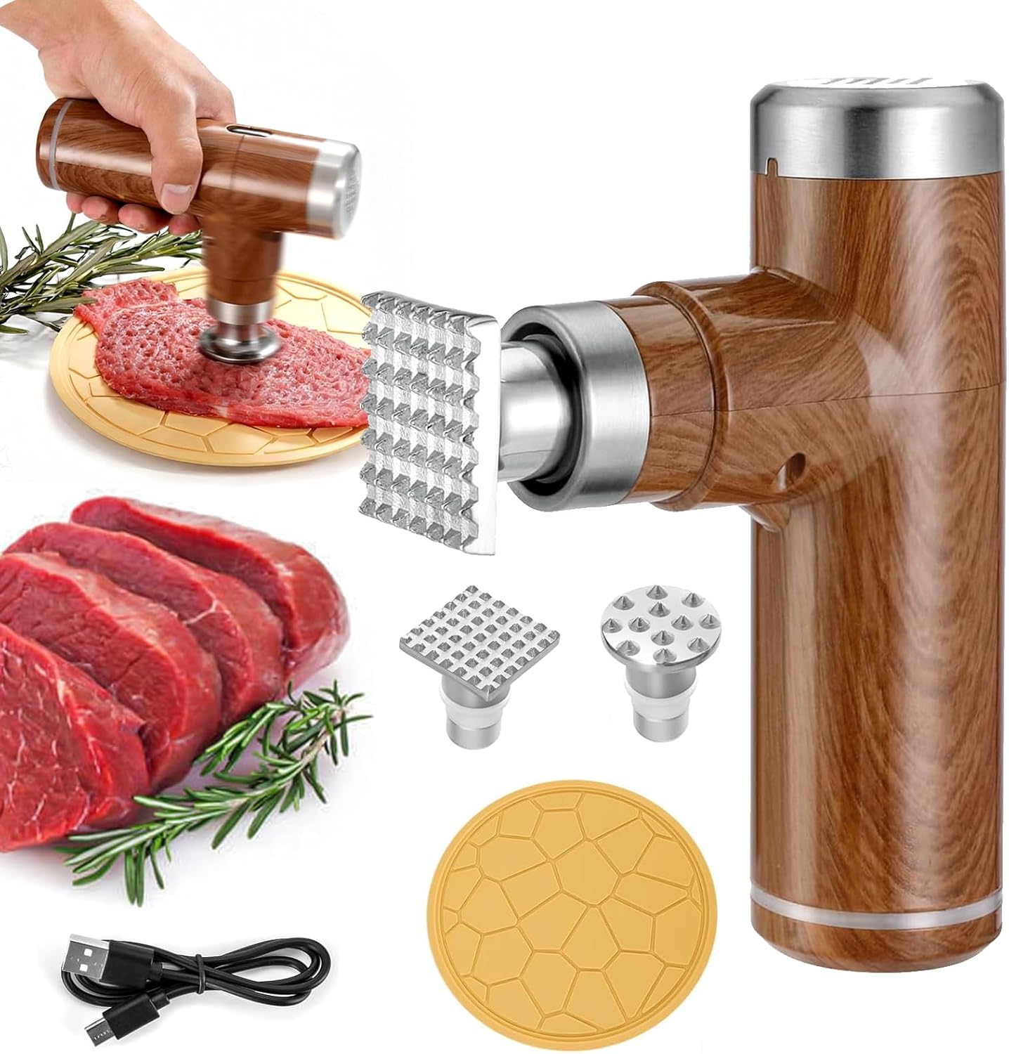 2 (N-09) Electric Meat Tenderizer Tool,Cordless Meat Tenderizer Machine with Stainless Steel Meat Mallet,Kitchen
