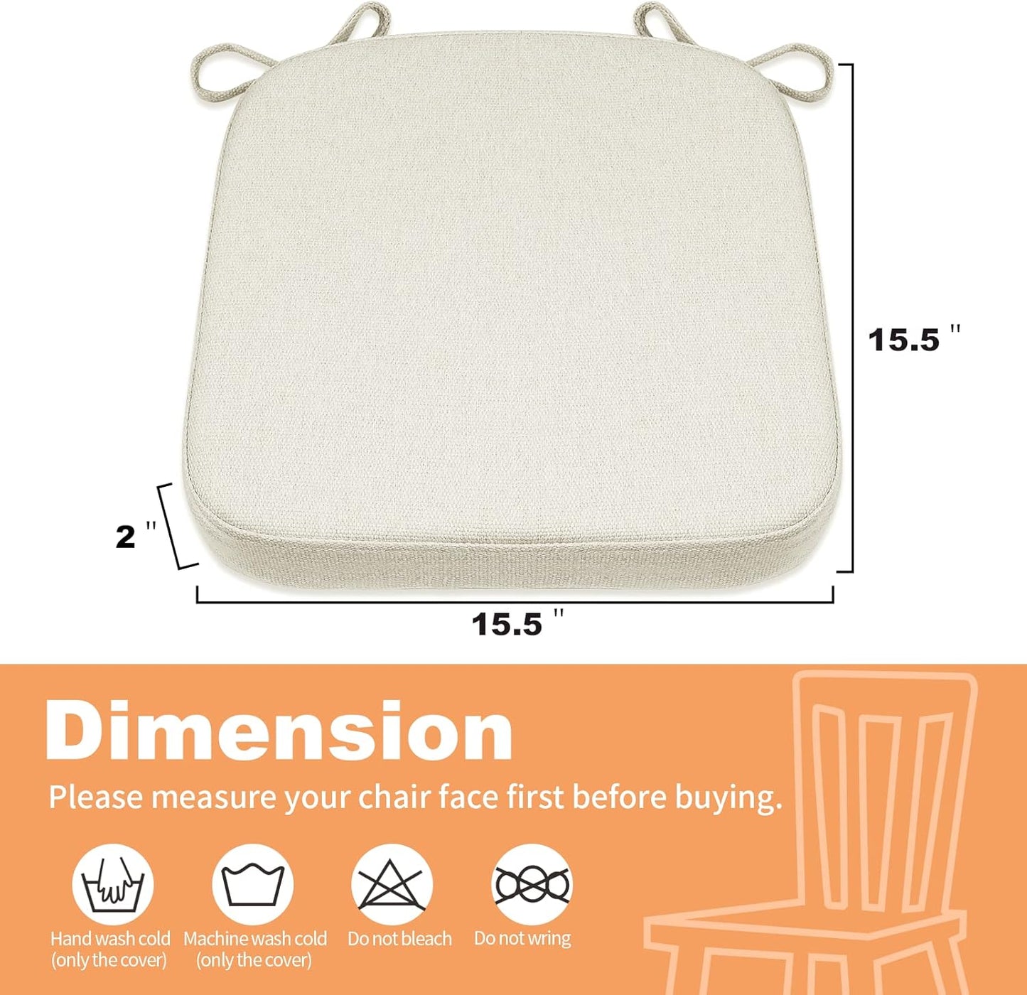 1 2" (1 SINOSSO Memory Foam Chair Cushion for Folding Chair Pcs, Thickened Square Kitchen Chair Pad with Ties, Indoor