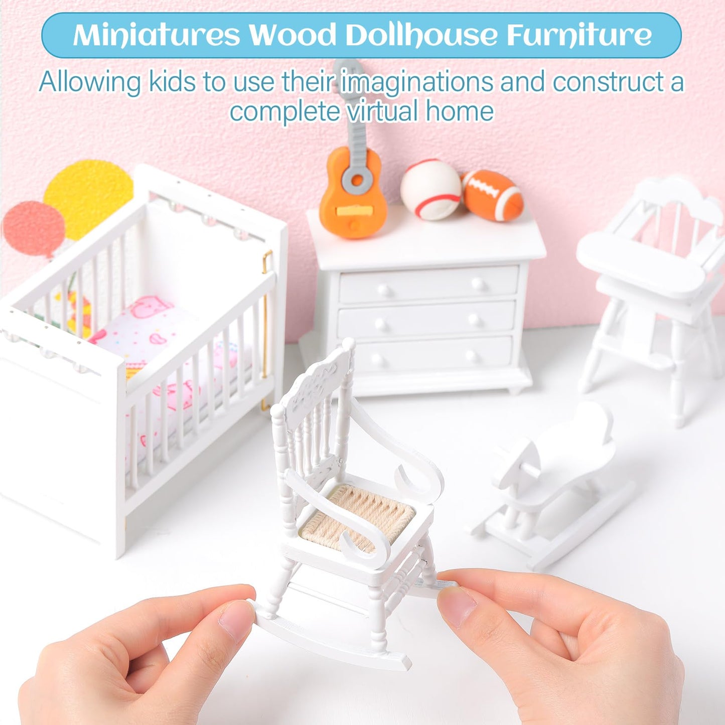 Silipull 5 Pcs 1: 12 Scale Wooden Dollhouse Furniture Set Miniature Wood Bedroom Furniture Wooden Dollhouse Accessories Encourage Creative and Imaginative Play for Kid Miniature Bathroom(White)